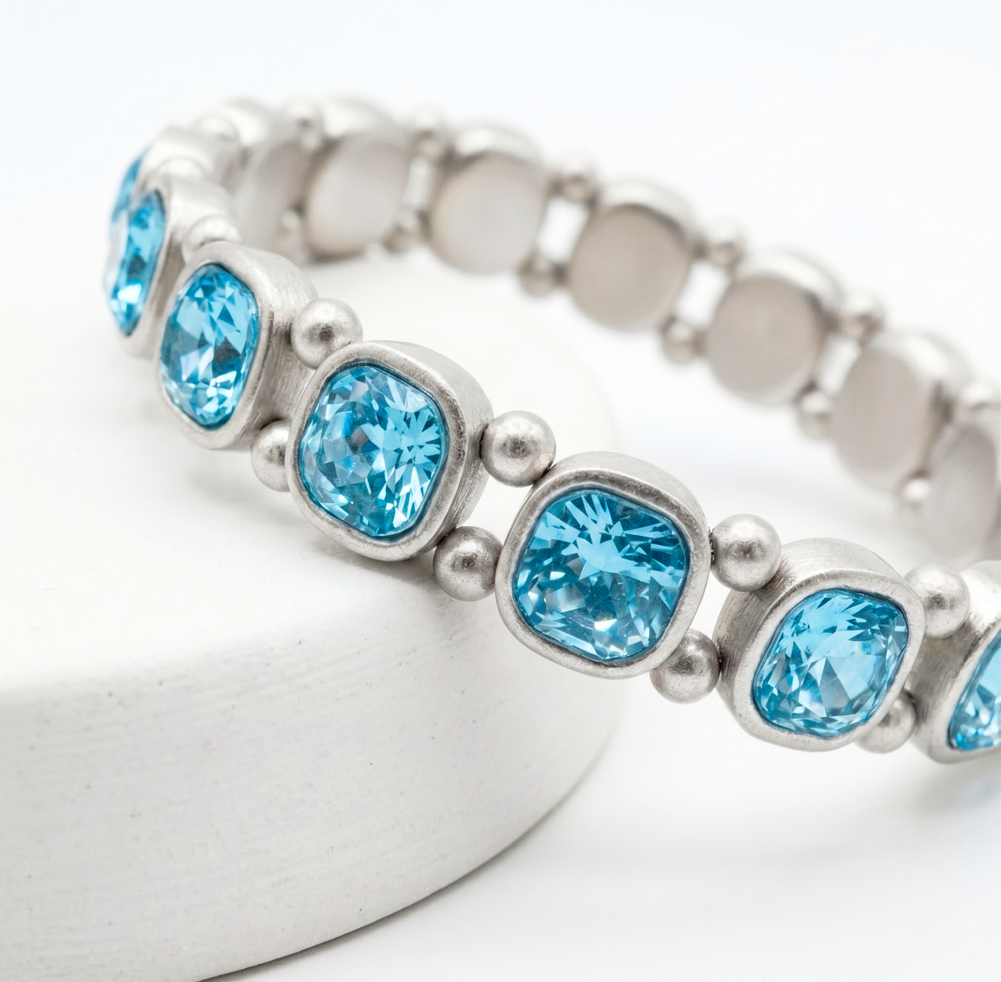 Livia Antik Gümüş Aqua Crystal Bileklik