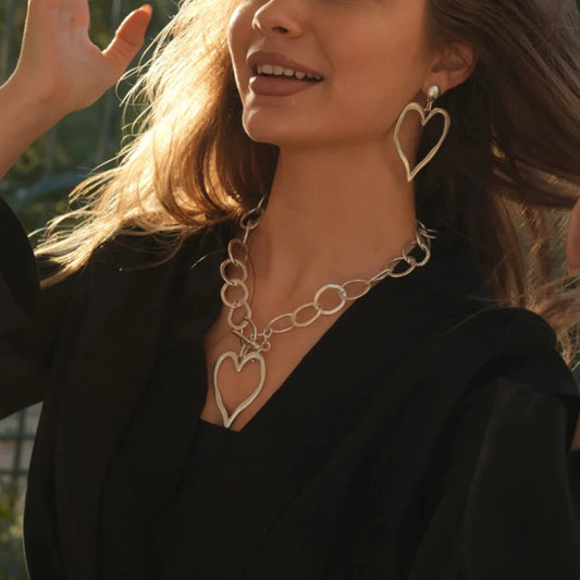 Luven Heart Antik Kolye Küpe İkili